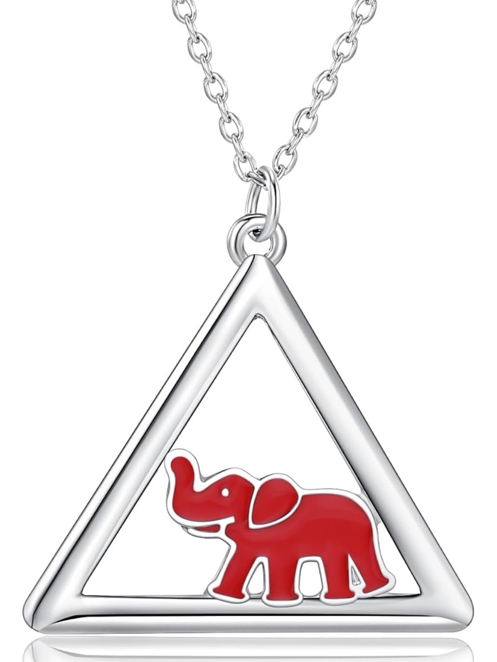 New Triangle Necklace with Red Elephant Accent